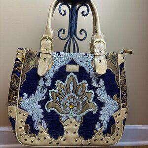 Kichi New York embellished shoulder bag purse Tapestry, studs iridescent beads.